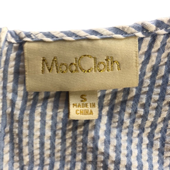 Women's Modcloth Blue/White Pin Stripe Seer Sucker Tank Top With Bow. Size Small - Picture 12 of 16